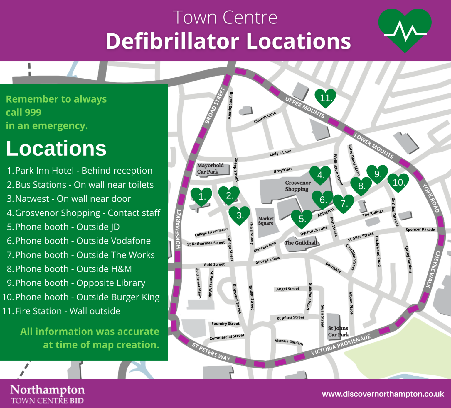 Defibrillator Locations in the Town Centre Northampton BID