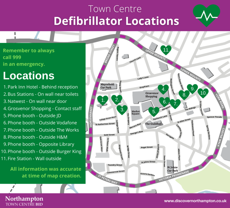 Defibrillator Locations in the Town Centre Northampton BID